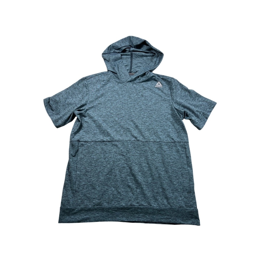 Reebok Girls L 12-14 Hooded Athletic Top Blue Green Short Sleeve Activewear